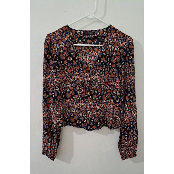 Intermix Womens Small 100% Silk Peplum Floral Top Longsleeve - Picture 2 of 9